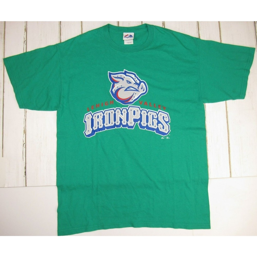 Majestic Leigh Valley Iron Pigs Logo Mens Large T-shirt Phillies Minors Triple A